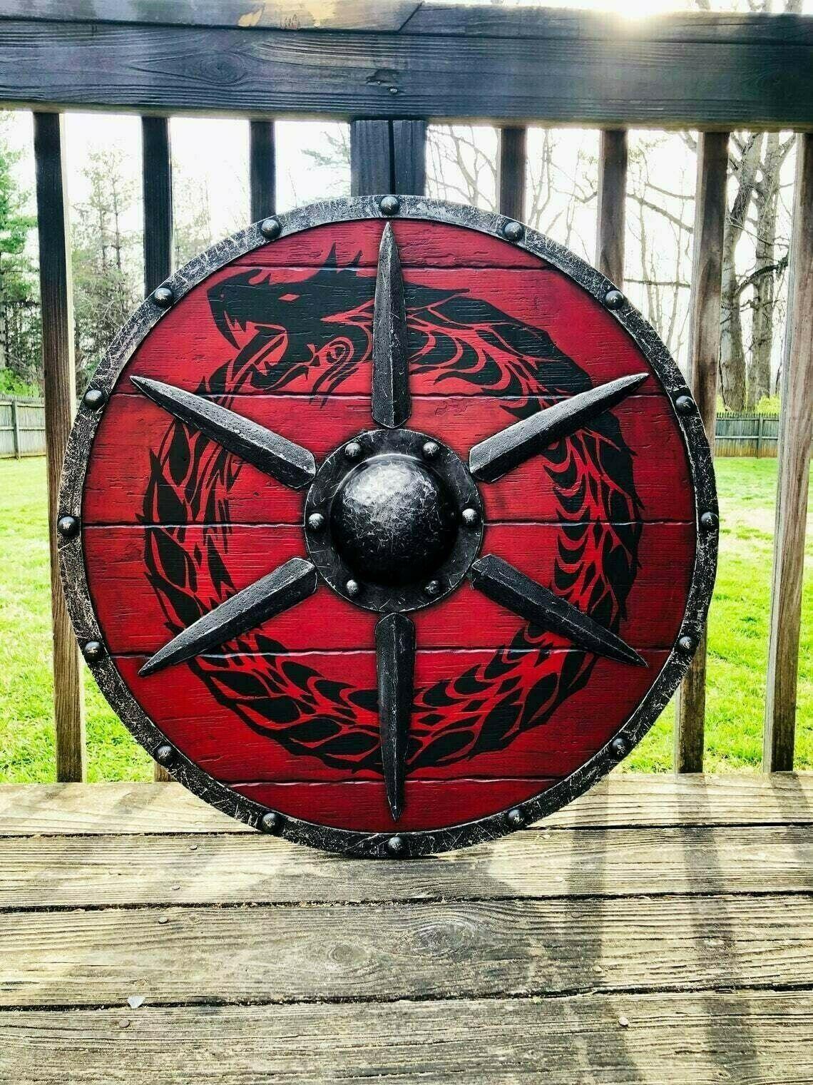 Medieval Viking shield 24''RED Ouroboros Battleward Viking Shield - collectiblegiftitems