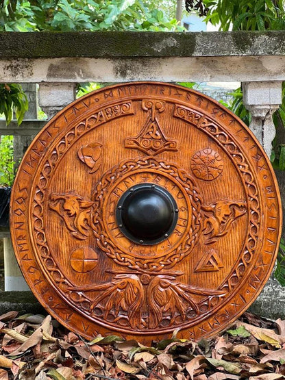 Viking Round Dragon Carved Shield Knight Battle Medieval Warrior Wooden Shield Best Wall Décor Gifts - collectiblegiftitems