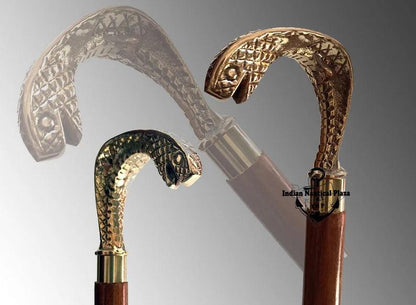 Walking Stick Cobra Snake Head Classic Victorian Style Brass Walking Stick - collectiblegiftitems