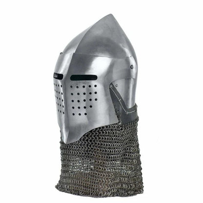 Custom SCA HNB 18 Gauge Steel Medieval Combat Bascinet Helmet W Aventail. - collectiblegiftitems