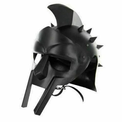 Gladiator maximus helmet black roman spiked helmet steel gladiator face mask - collectiblegiftitems