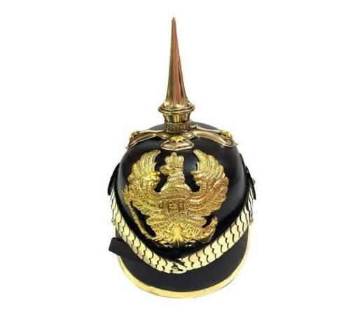 German Pickelhaube Helmet Prussian Leather Helmet Spiked Officer Helmet Hat - collectiblegiftitems