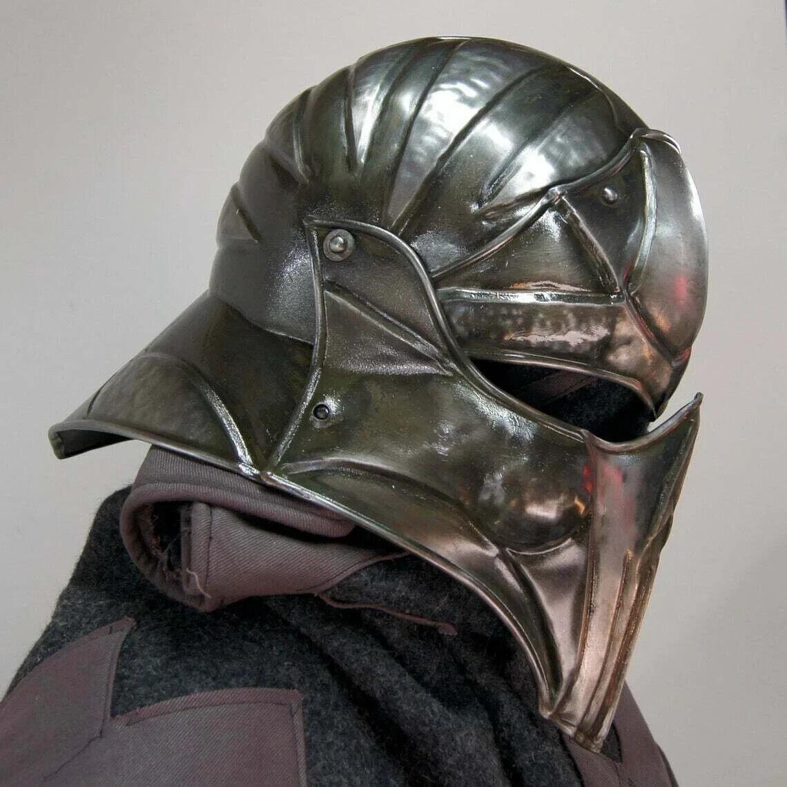 Blackened 18 Gauge Steel Medieval Demonic Face Vader Sallet Helmet1 halloween - collectiblegiftitems