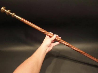 Antique Old Brass design rope spiral Brown Wooden Walking Stick - collectiblegiftitems