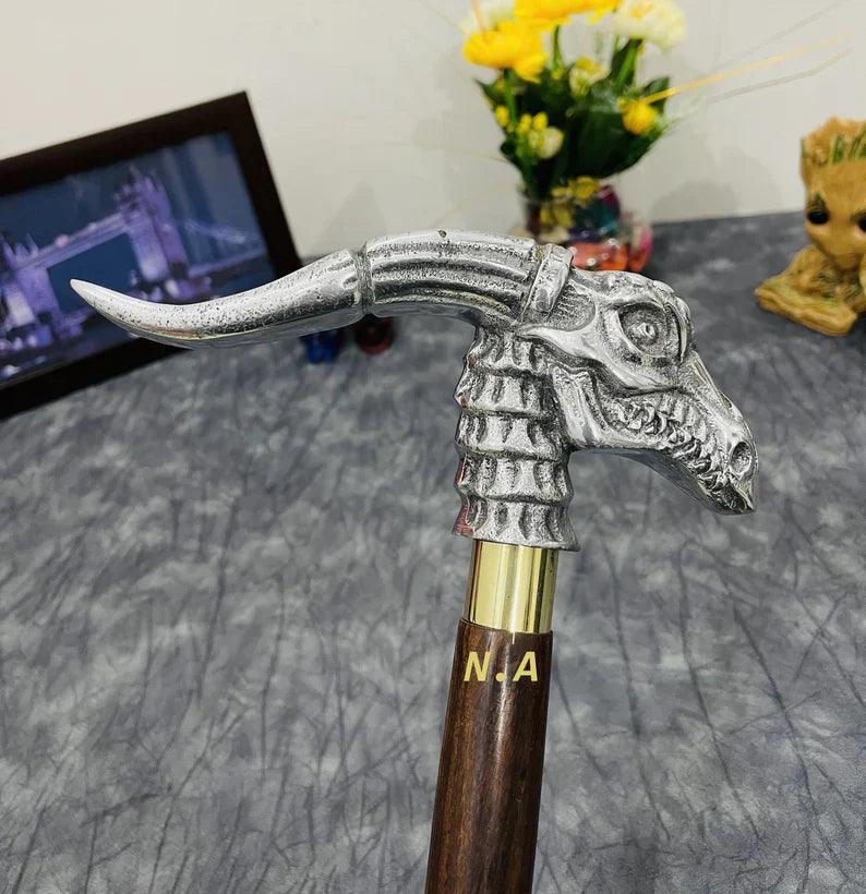 Dragon Head Walking Cane Victorian Style Nautical Toscano Dragon Handle Wooden Walking Stick - collectiblegiftitems