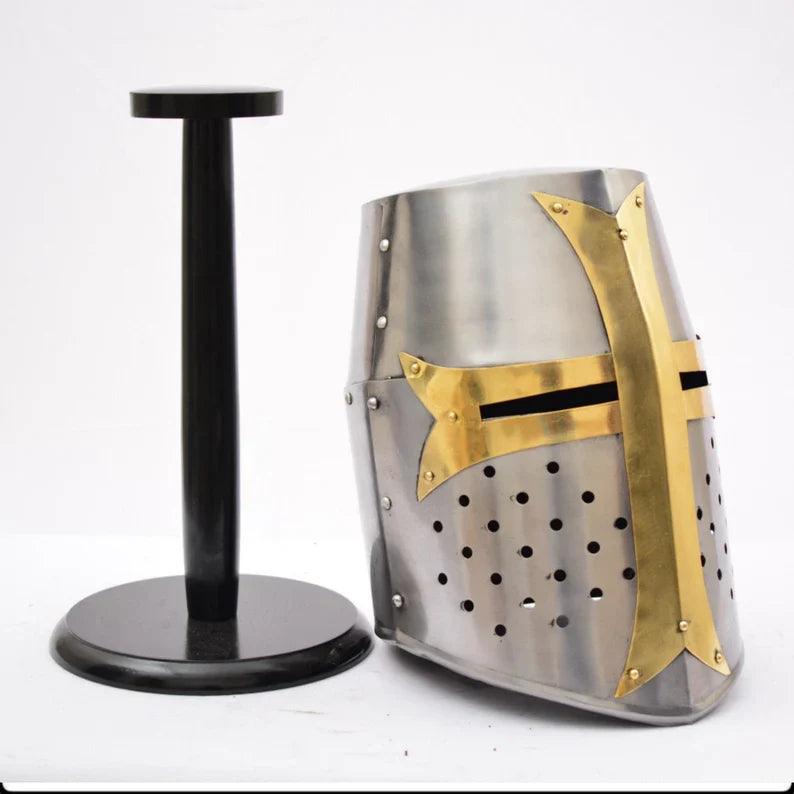 Medieval Crusader Helmet Templar Knight Helmet Silver Finish Crusader Helmet - collectiblegiftitems