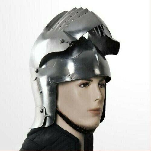 Functional 16G Steel Medieval Knight Pig Face Bascinet Helmet WMA SCA LARP Armor - collectiblegiftitems