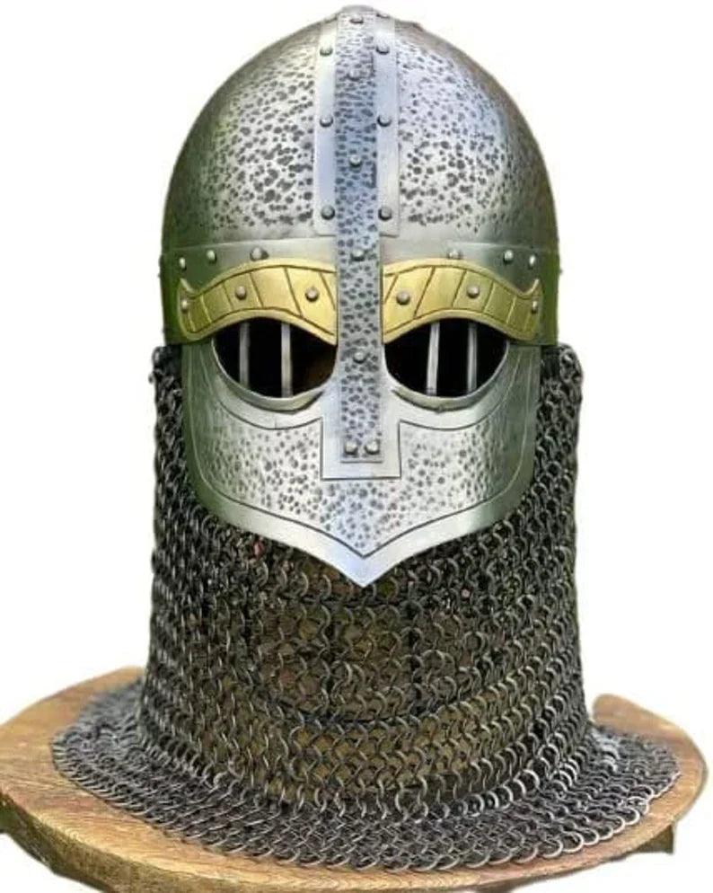 Medieval Armor Viking Helmet Steel Aching Chain Mail Helmet - collectiblegiftitems