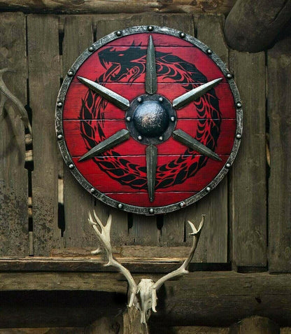 Medieval Viking shield 24''RED Ouroboros Battleward Viking Shield - collectiblegiftitems