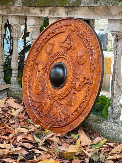 Viking Round Dragon Carved Shield Knight Battle Medieval Warrior Wooden Shield Best Wall Décor Gifts - collectiblegiftitems