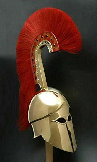 Retro 20Ga Brass Medieval Reenactment Greek Corinthian Helmet Headwear With Plume Gift - collectiblegiftitems