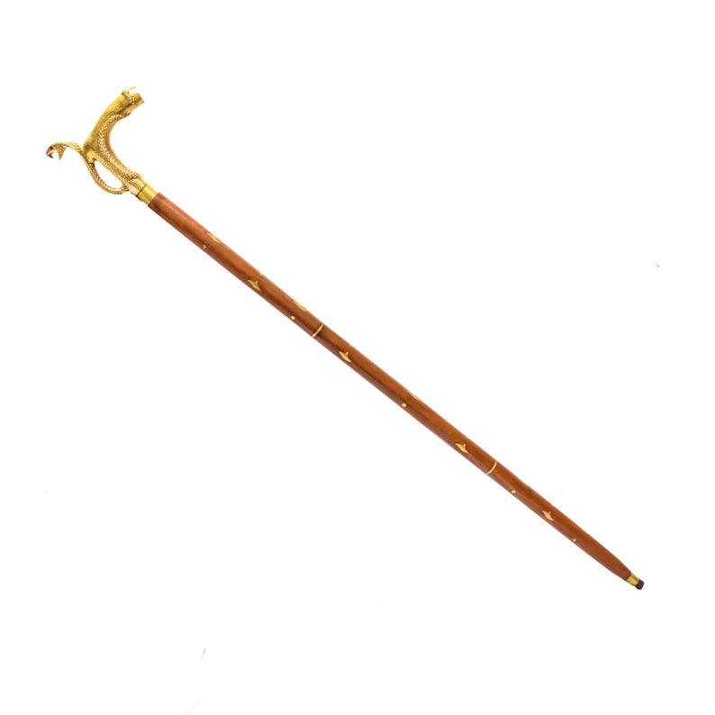 Victorian Brass Finish Snake Handle Rosewood Handcrafted Walking Stick - collectiblegiftitems