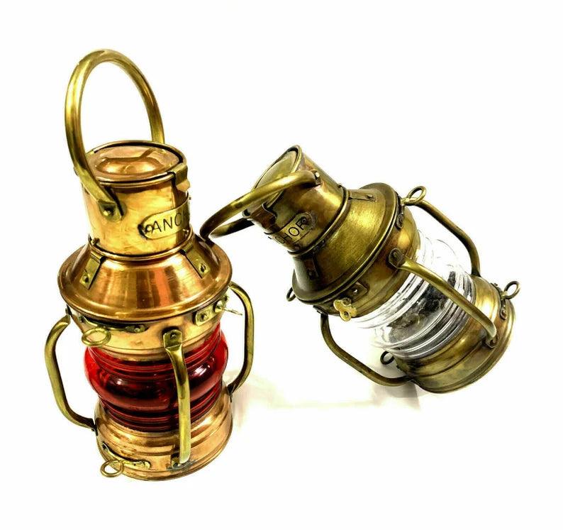 Set of 2 Antique Anchor Oil Lamp, Nautical Maritime Ship Lantern, Home/Office Decor gift - collectiblegiftitems