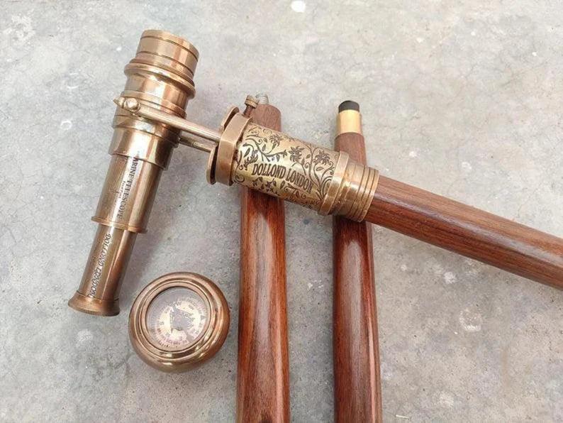 1920 DOLLOND LONDON Victorian Telescope Compass Walking Stick - collectiblegiftitems