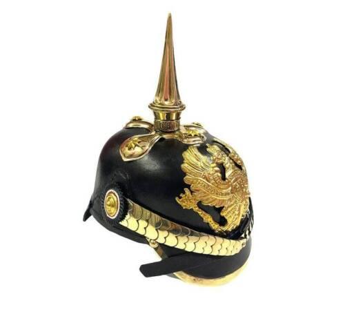 German Pickelhaube Helmet Prussian Leather Helmet Spiked Officer Helmet Hat - collectiblegiftitems