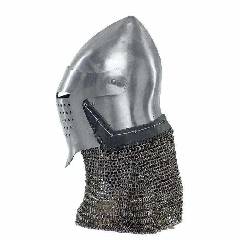 Custom SCA HNB 18 Gauge Steel Medieval Combat Bascinet Helmet W Aventail. - collectiblegiftitems