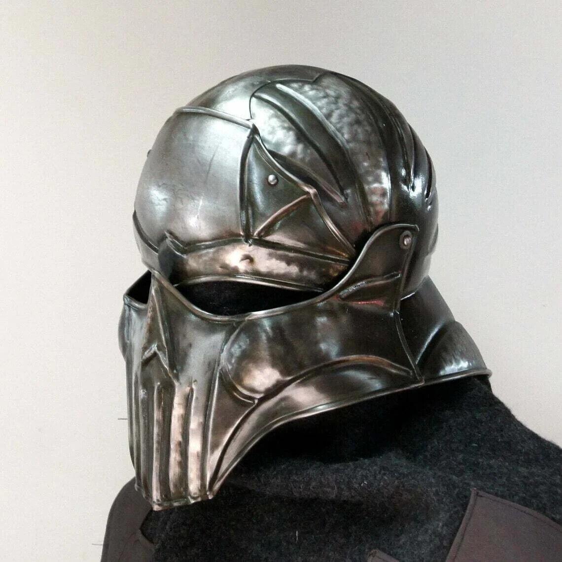 Blackened 18 Gauge Steel Medieval Demonic Face Vader Sallet Helmet1 halloween - collectiblegiftitems