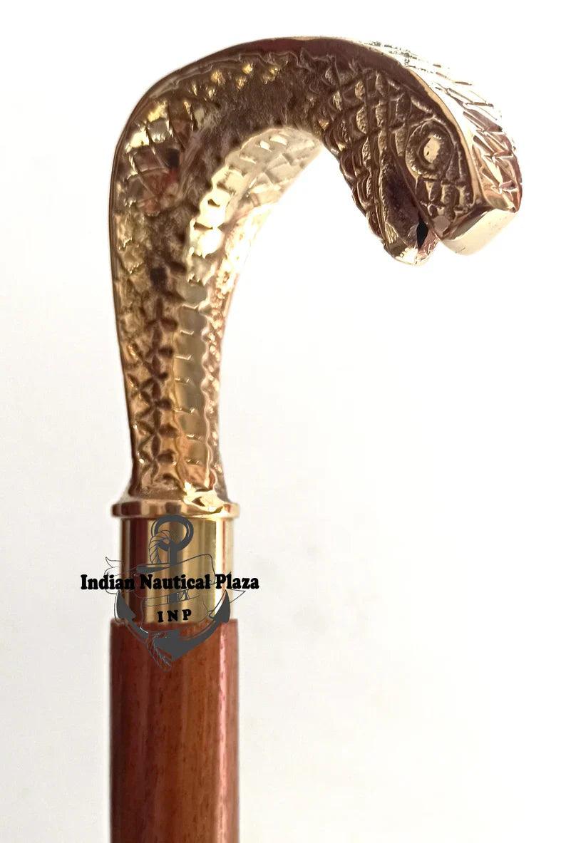 Walking Stick Cobra Snake Head Classic Victorian Style Brass Walking Stick - collectiblegiftitems