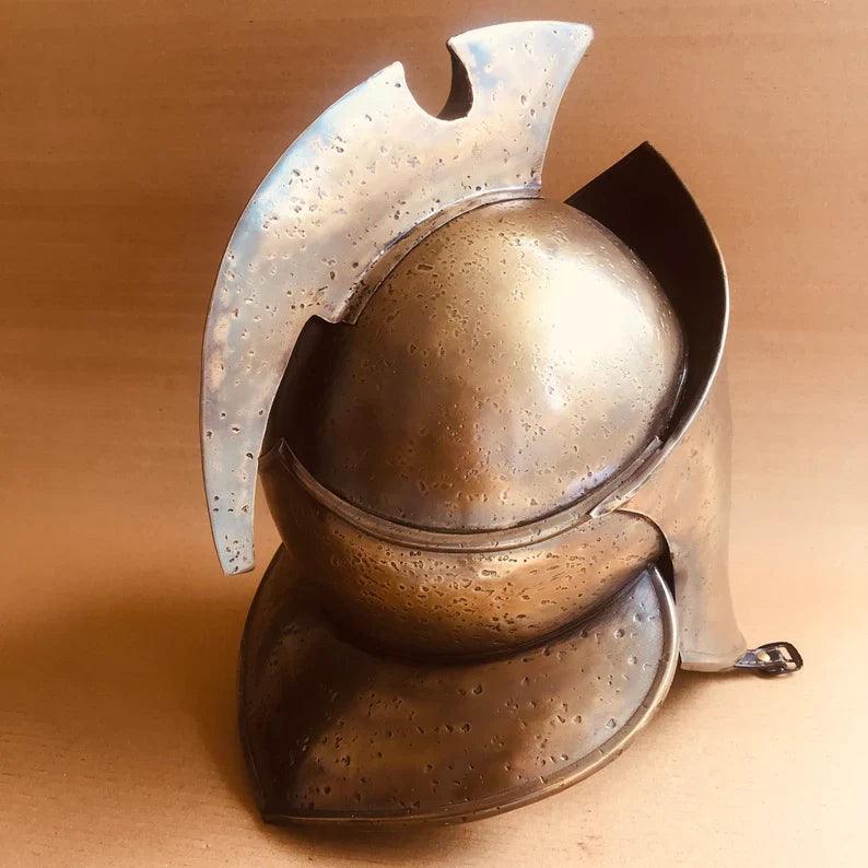 Rise of Spartan Movie Helmet - Fully Functional Medieval Wearable Helmet with Wooden Stand - collectiblegiftitems