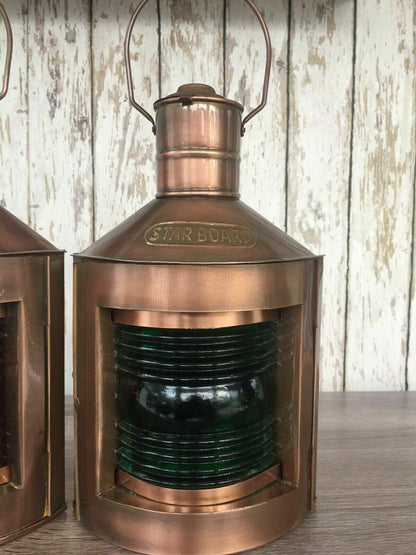 Antique Brass Finish Port & Starboard Lanterns Nautical Oil Lamps Ship Boat - collectiblegiftitems