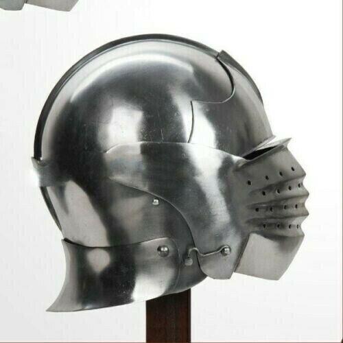 Functional 16G Steel Medieval Knight Pig Face Bascinet Helmet WMA SCA LARP Armor - collectiblegiftitems