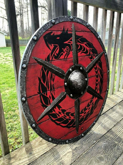 Medieval Viking shield 24''RED Ouroboros Battleward Viking Shield - collectiblegiftitems