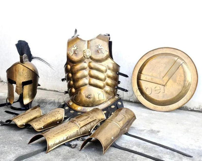 Muscle Jacket With Armor Spartan Helmet, Shield, Halloween Medieval Greek Costumes ~ 300 Movie Christmas Gift Home Décor - collectiblegiftitems