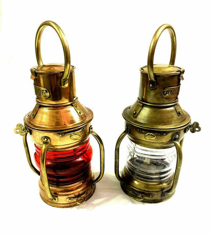 Set of 2 Antique Anchor Oil Lamp, Nautical Maritime Ship Lantern, Home/Office Decor gift - collectiblegiftitems