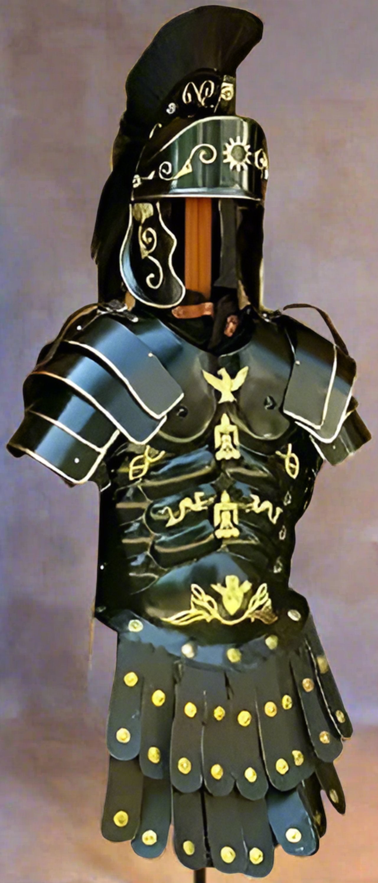 Armor Roman Greek Muscle Armor Jacket with Shoulder & Medieval Helmet Black - collectiblegiftitems