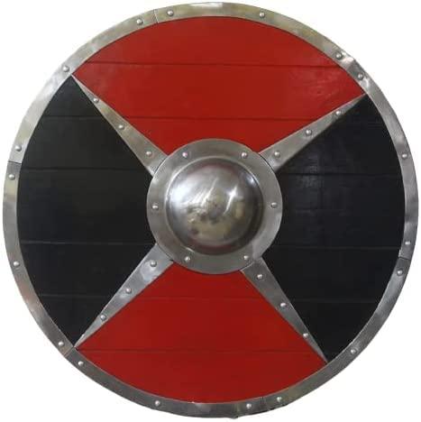 Black and Red Medieval Viking Steel Rimmed Shield 24'' - collectiblegiftitems