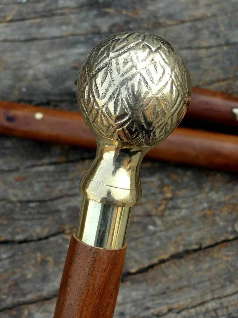 Victorian Apple Puma Brass Handle Walking Stick - collectiblegiftitems