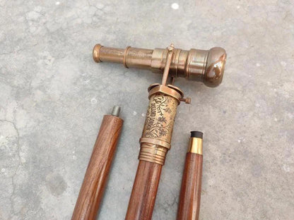 Victorian Telescope Compass On Top Spyglass Handle Walking Stick - collectiblegiftitems