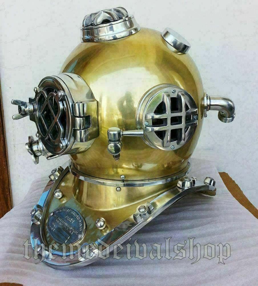 Diving Helmet Us Navy Mark V Antique Brass Steel Full Size Maritime Gift - collectiblegiftitems