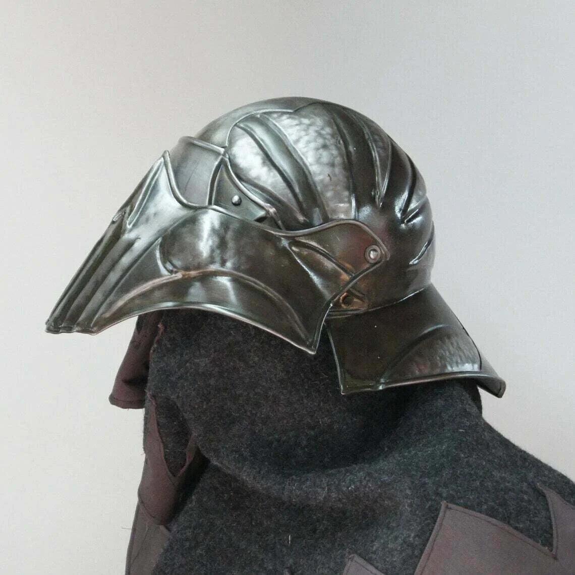 Blackened 18 Gauge Steel Medieval Demonic Face Vader Sallet Helmet1 halloween - collectiblegiftitems