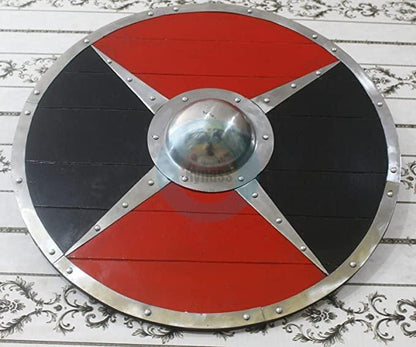 Black and Red Medieval Viking Steel Rimmed Shield 24'' - collectiblegiftitems