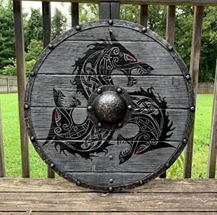 Gray Fenrir the Dread Wolf Plank Shield 24'' - collectiblegiftitems