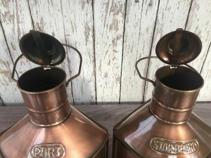 Antique Brass Finish Port & Starboard Lanterns Nautical Oil Lamps Ship Boat - collectiblegiftitems