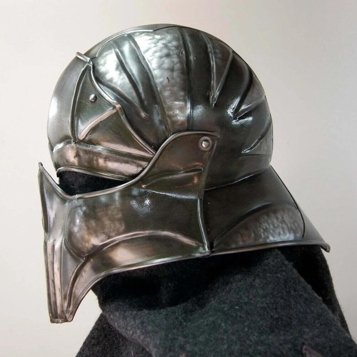 Blackened 18 Gauge Steel Medieval Demonic Face Vader Sallet Helmet1 halloween - collectiblegiftitems