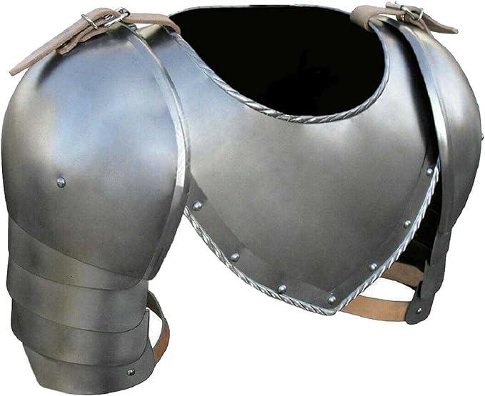 Medieval Iron Gorget Spaulders Arm Shoulder Set Viking Crusader Pauldrons Armor - collectiblegiftitems