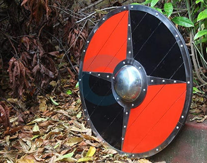 Black and Red Medieval Viking Steel Rimmed Shield 24'' - collectiblegiftitems