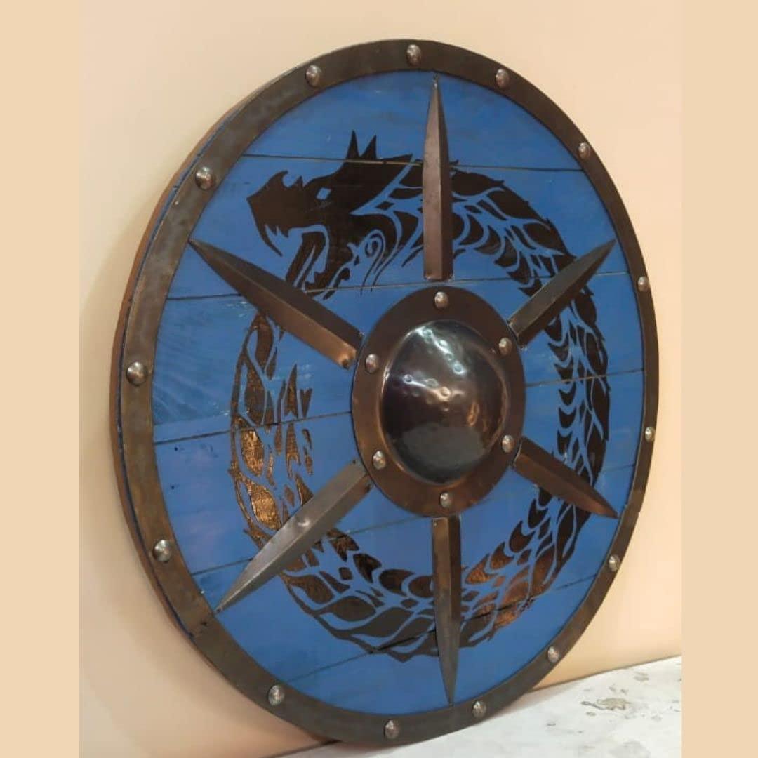 Hand Painted Dragon Wooden Viking Shield, 24" / 30"