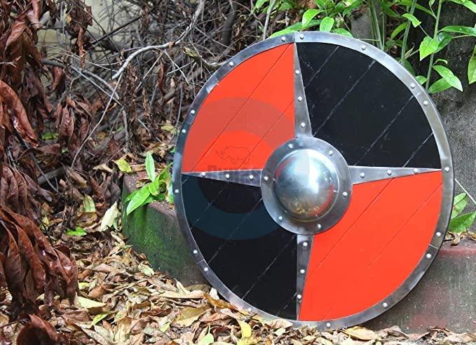 Black and Red Medieval Viking Steel Rimmed Shield 24'' - collectiblegiftitems