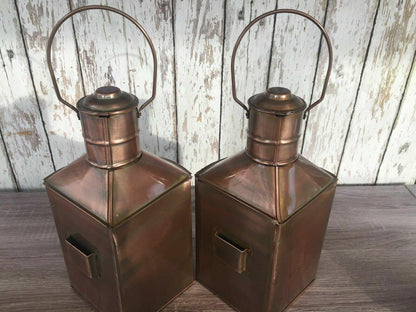 Antique Brass Finish Port & Starboard Lanterns Nautical Oil Lamps Ship Boat - collectiblegiftitems