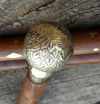 Victorian Apple Puma Brass Handle Walking Stick - collectiblegiftitems