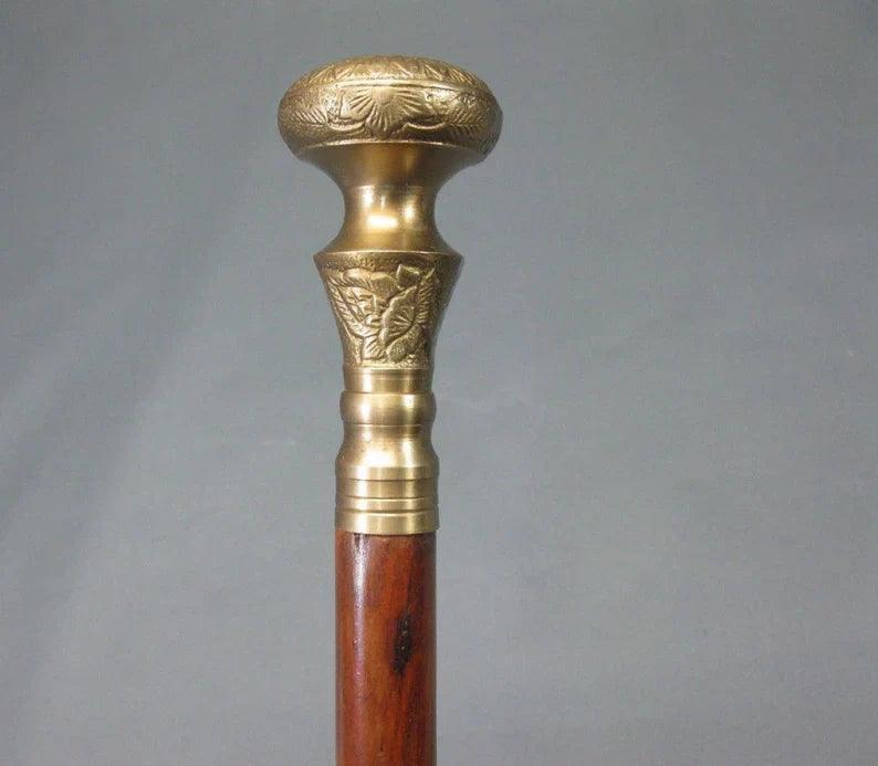 Brass Handle Antique Victorian Cane Wooden Walking Stick - collectiblegiftitems