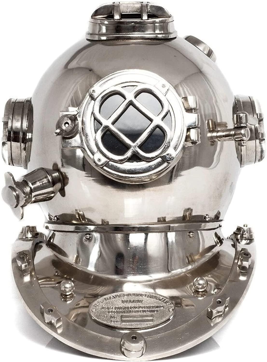 Silver Antique Vintage Diving Helmet Heavy Metal Divers Helmet Antique Scuba Sea Replica Us Navy Mark V - collectiblegiftitems