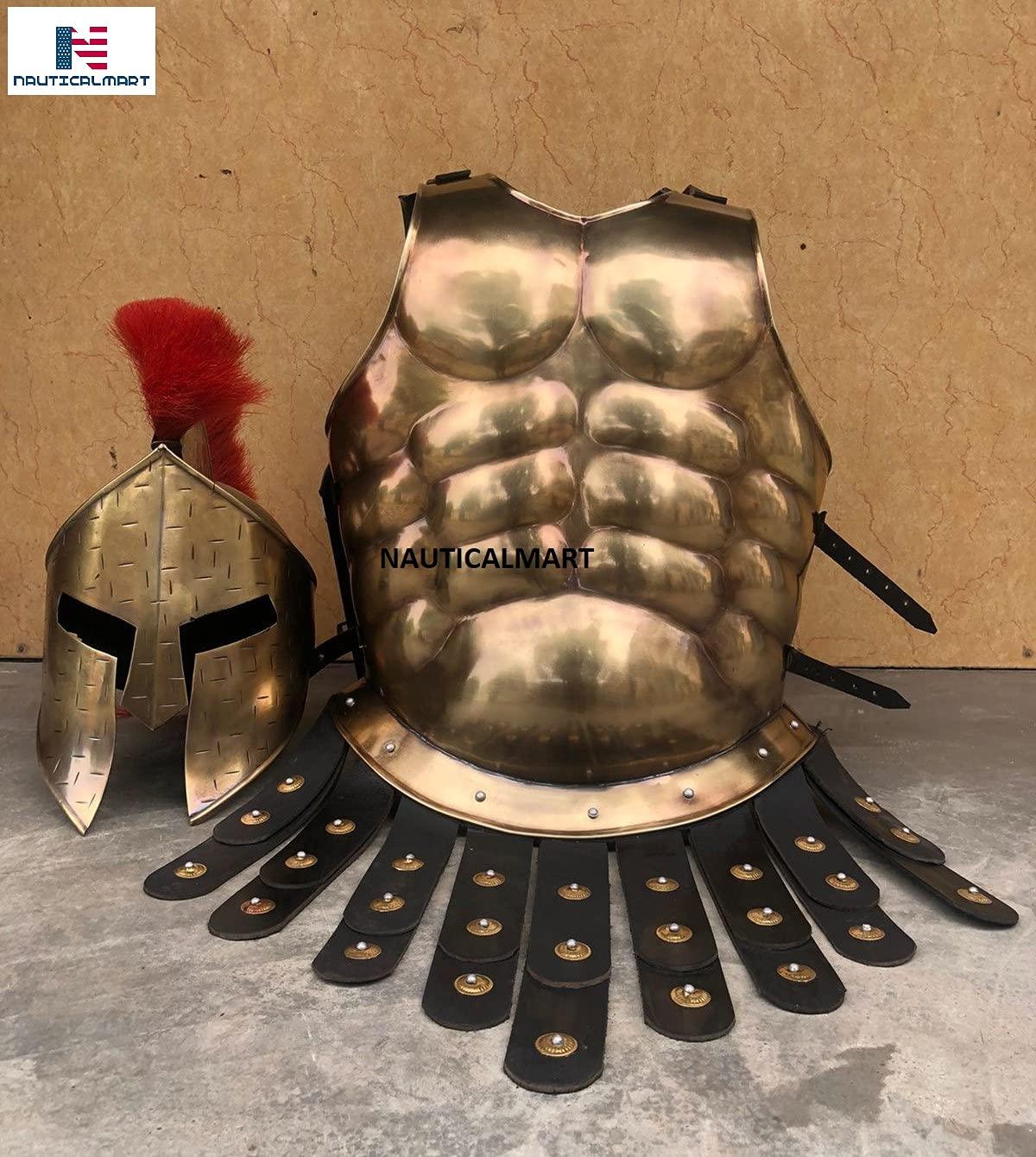 Medieval Armor Spartan Muscle Armor Breastplate 300 Movie Armor Helmet Red Plum Roman Warriors Costume - collectiblegiftitems