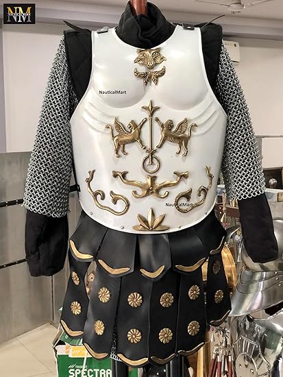 Medieval Roman Cuirass Greek Muscle Armor White LARP Knight Armor Halloween Costume - collectiblegiftitems