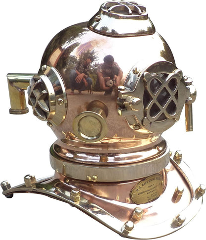 Antique Marine Mini Diving Helmet Replica Mark Us Navy Nautical Copper and Brass - collectiblegiftitems