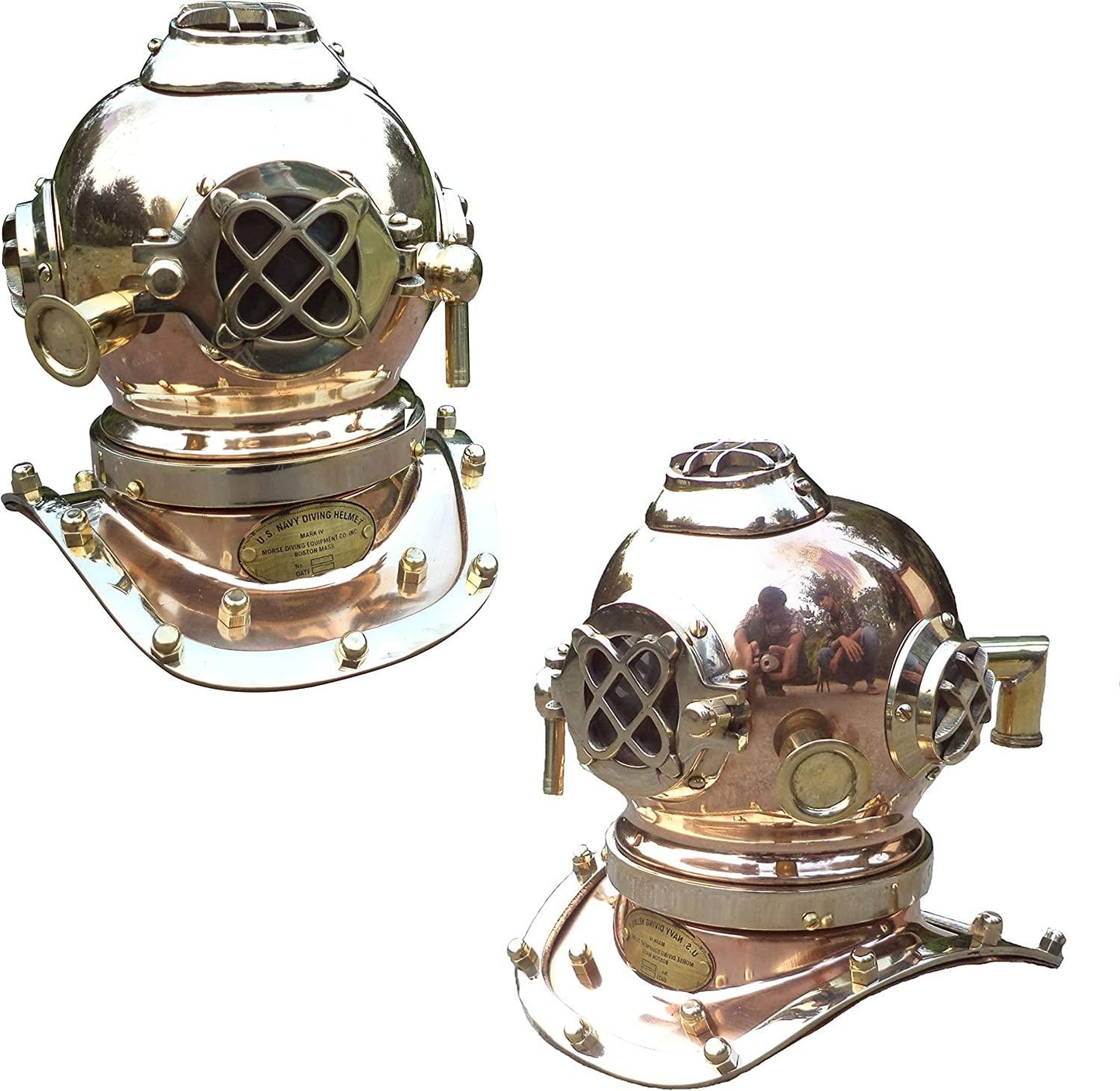 Antique Marine Mini Diving Helmet Replica Mark Us Navy Nautical Copper and Brass - collectiblegiftitems